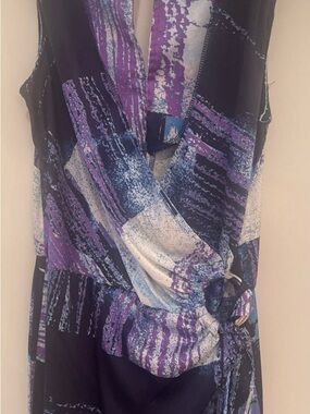 New York & Company Sleeveless Printed Wrap Romper - Purple, Blue & White